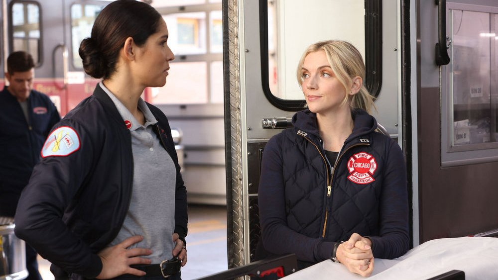 CHICAGO FIRE -- "Barely Gone" Episode 12001 -- Pictured: (l-r) Miranda Rae Mayo as Stella Kidd, Kara Killmer as Sylvie Brett -- (Photo by: Adrian S Burrows Sr/NBC)