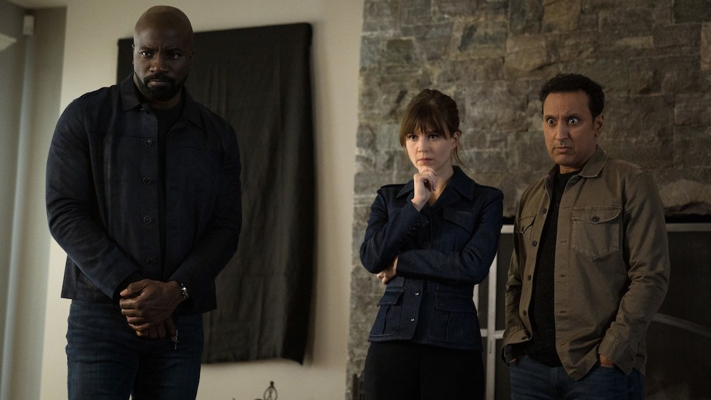 Pictured (L-R) : Mike Colter as David Acosta, Katja Herbers as Kristen Bouchard and Aasif Mandvi as Ben Shakir of the Paramount+ series EVIL.Photo: Elizabeth Fisher/CBS ©2021Paramount+ Inc. All Rights Reserved.